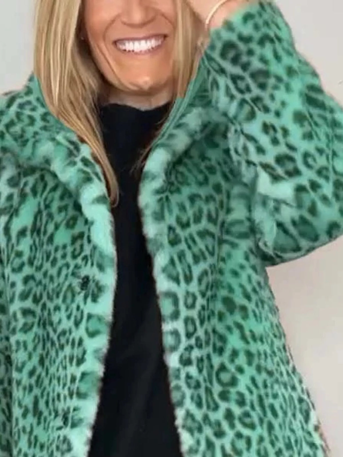 Open Front Leopard Print Faux Fur Jacket — construction details