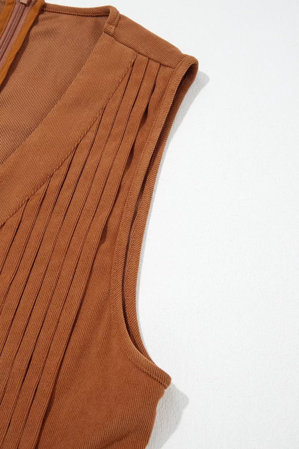 Rust brown corduroy romper, shoulder pleat detail