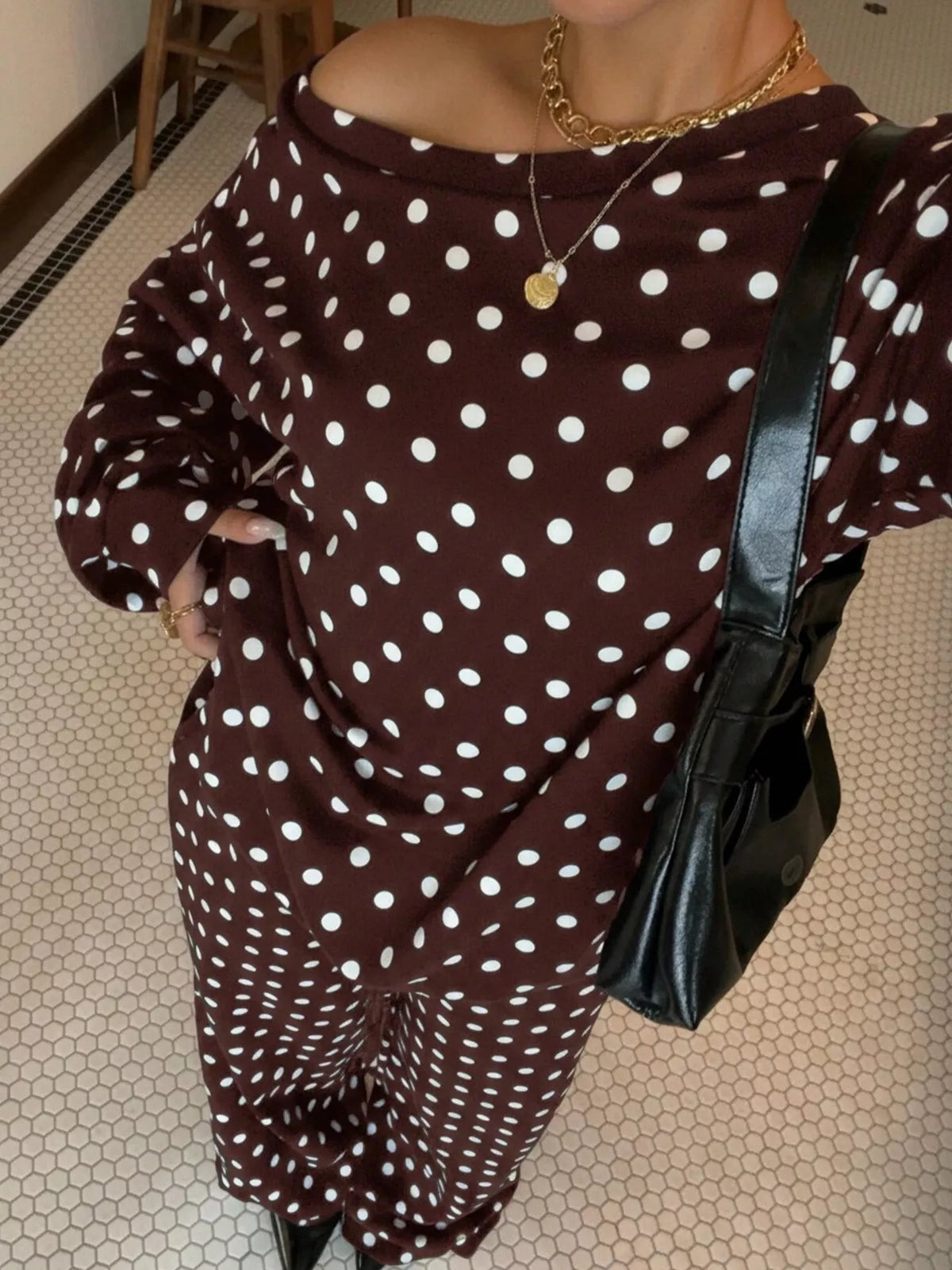 Women's polka dot boat neck top and pants set