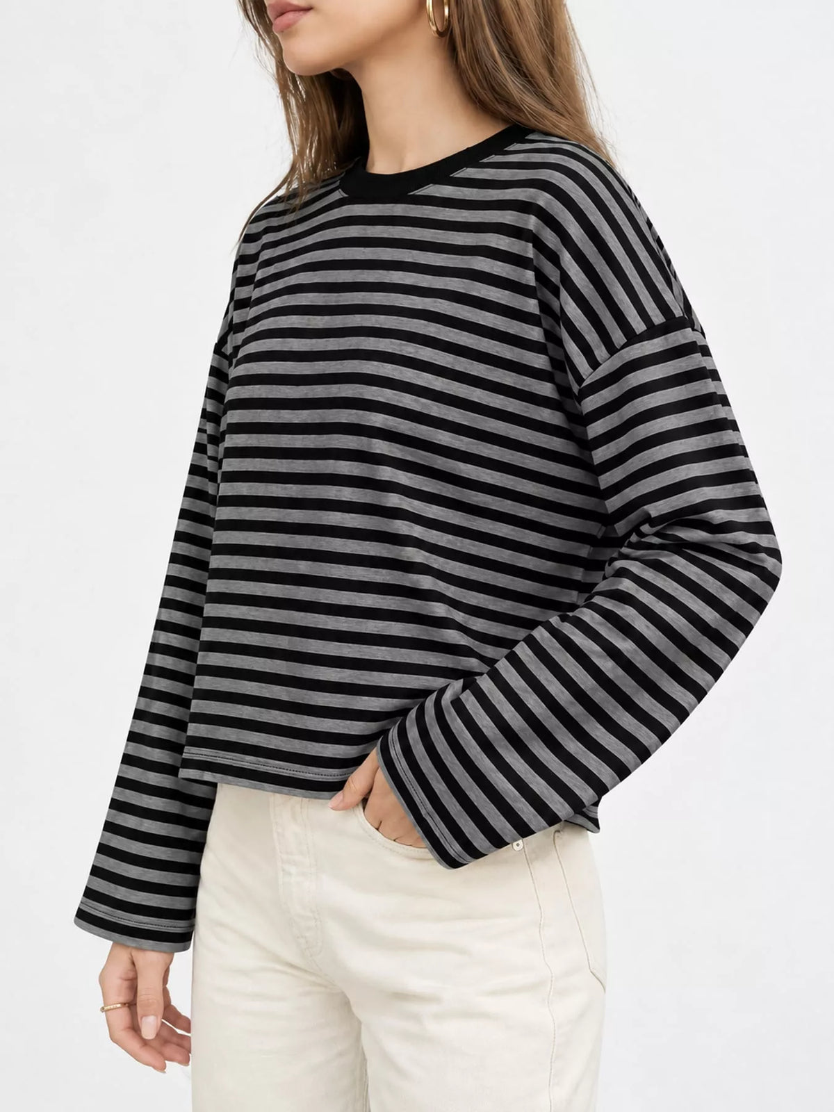 Long Sleeve Crew Neck T-Shirt — side view