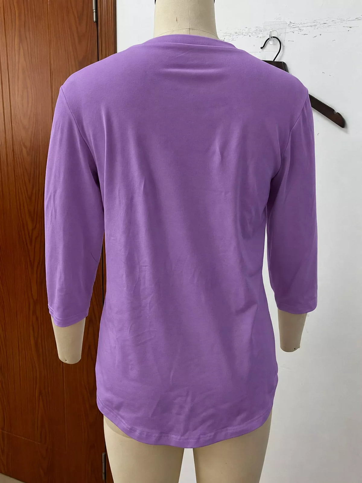 Purple v-neck half sleeve t-shirt, back view