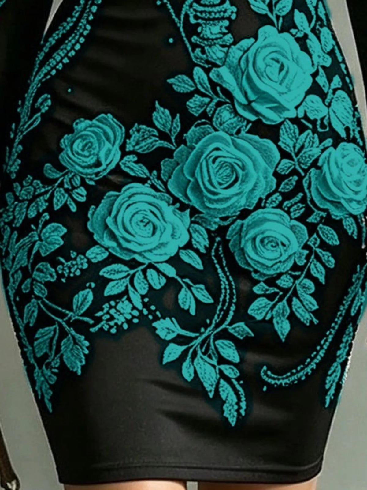 Floral skeleton dress, teal floral print detail
