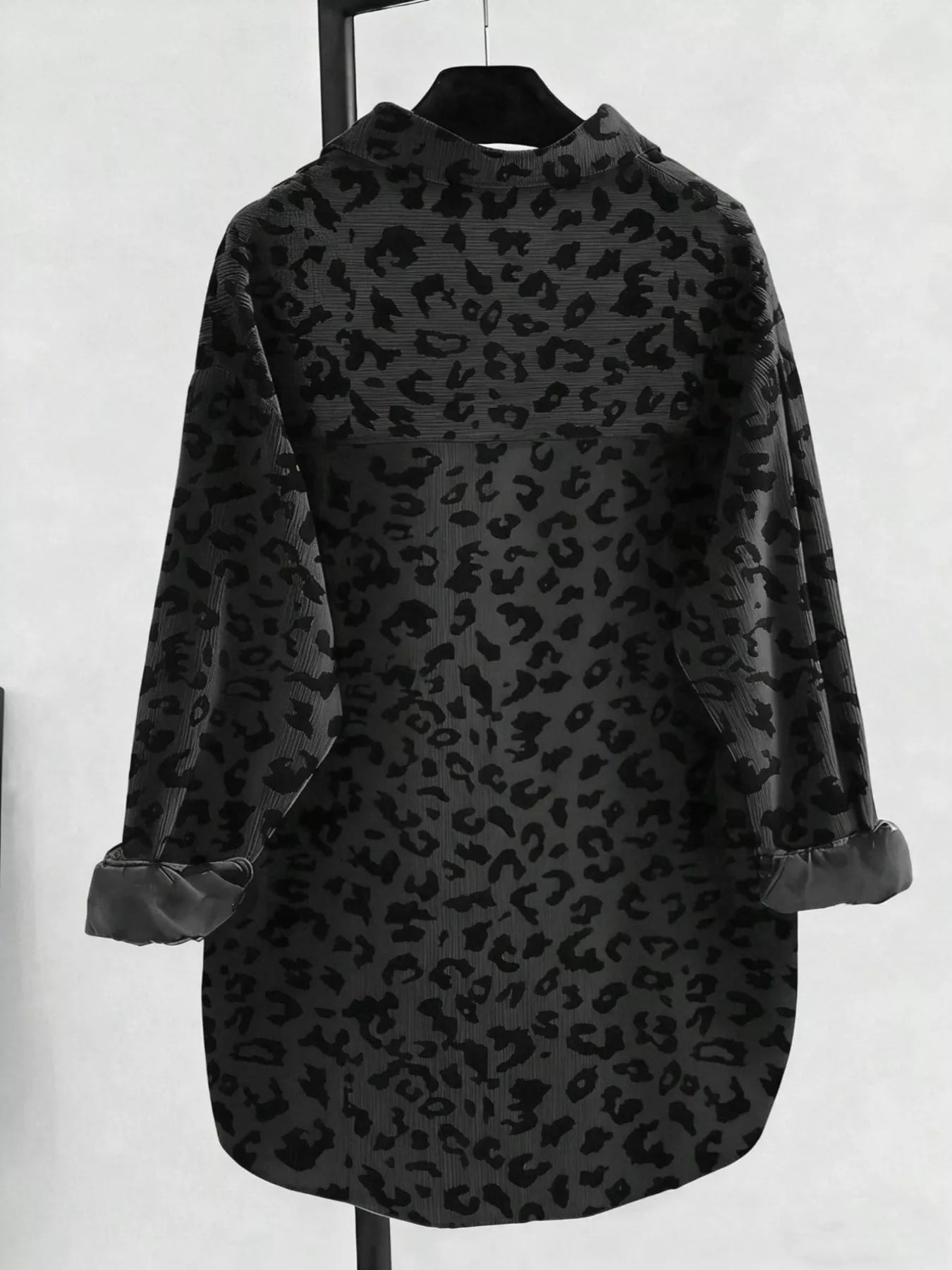 Trendsi Oversized Leopard Corduroy Button-Down Shirt -