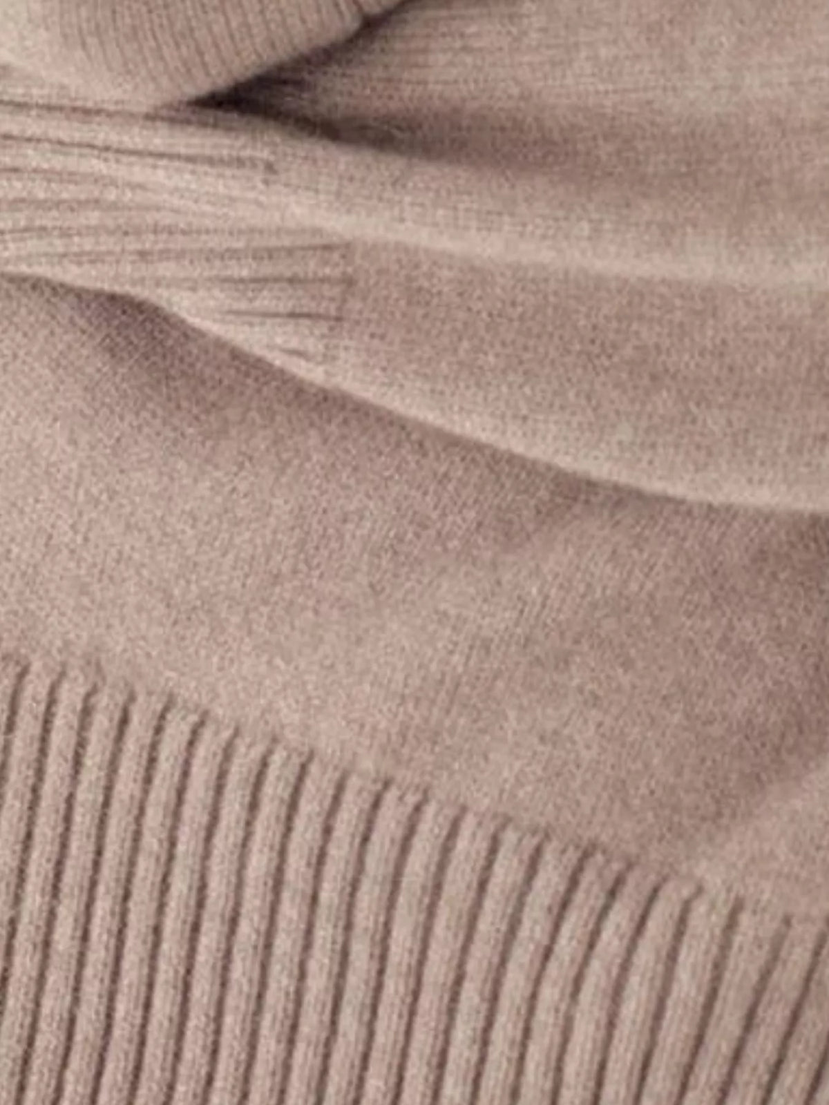 Turtleneck sweater, tan ribbed hem detail