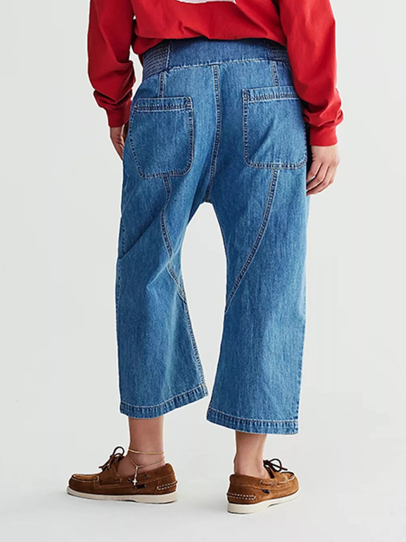 Trendsi Smocked High-Waisted Wide Leg Jeans -