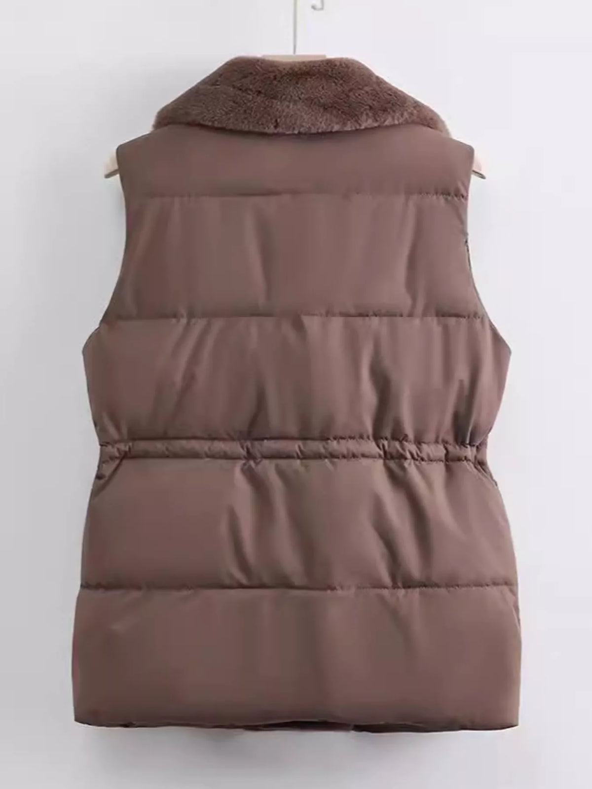Faux-fur-trim vest, brown back