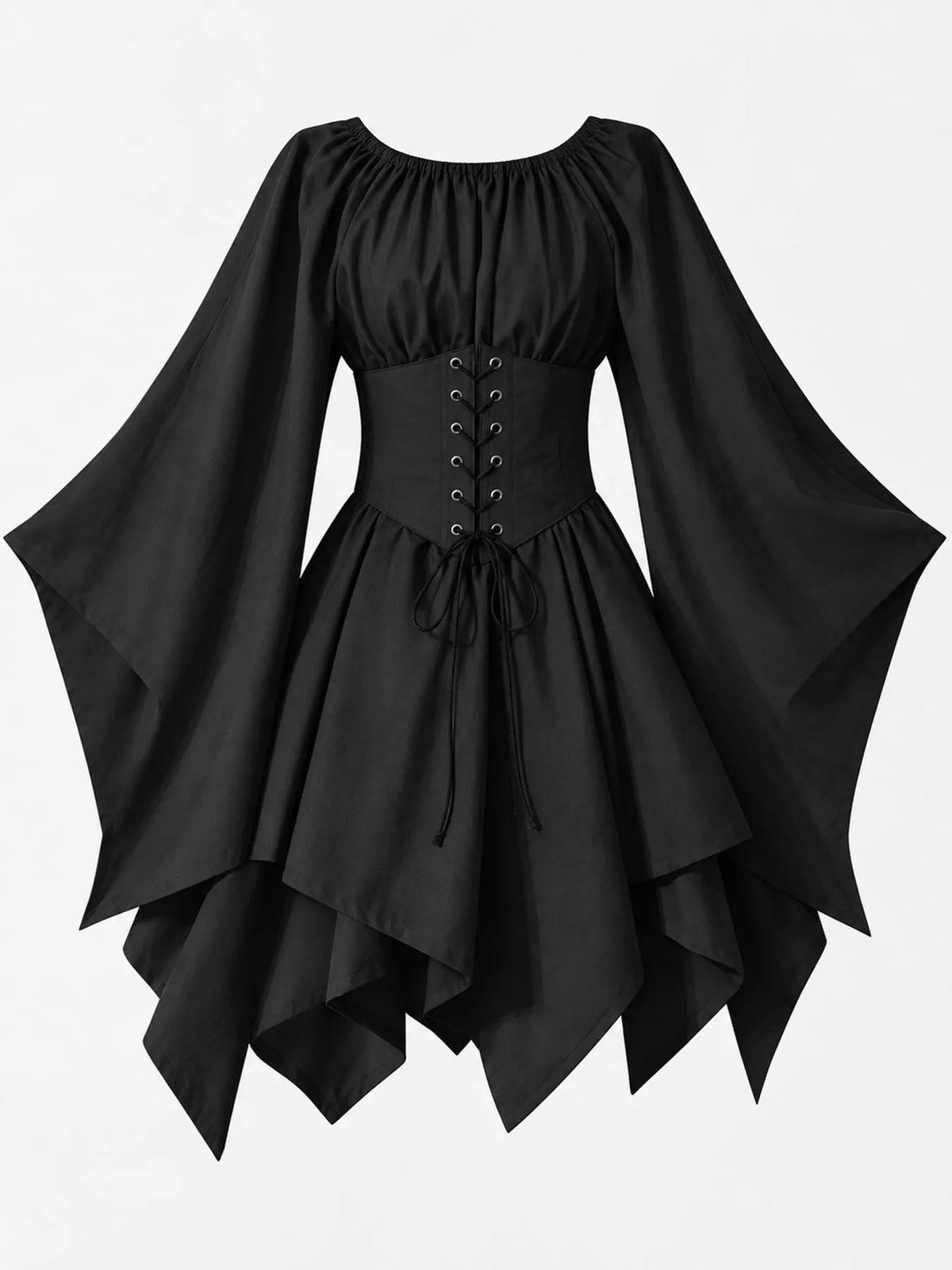 Lace-up asymmetric dress, black back