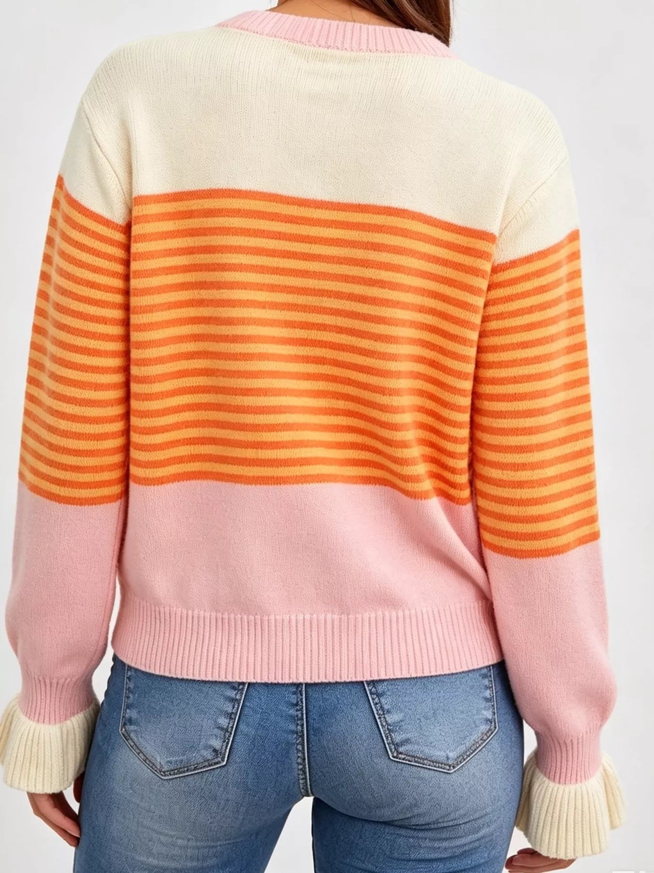Trendsi Color Block Striped Button Up Cardigan -