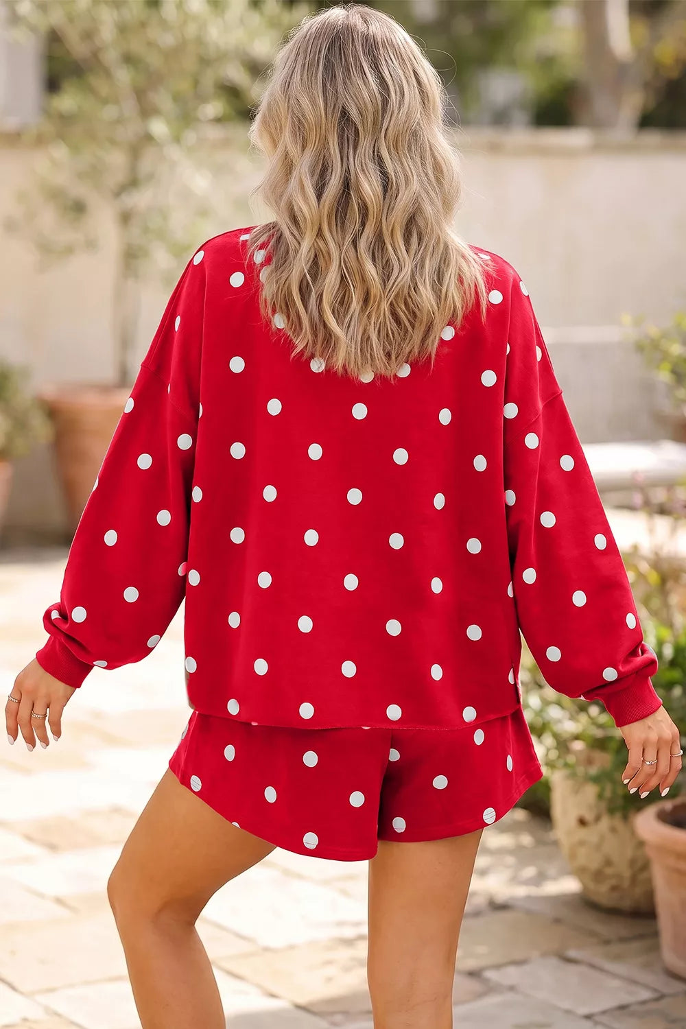 Polka Dot Raw Hem Top and Skort Set, back view