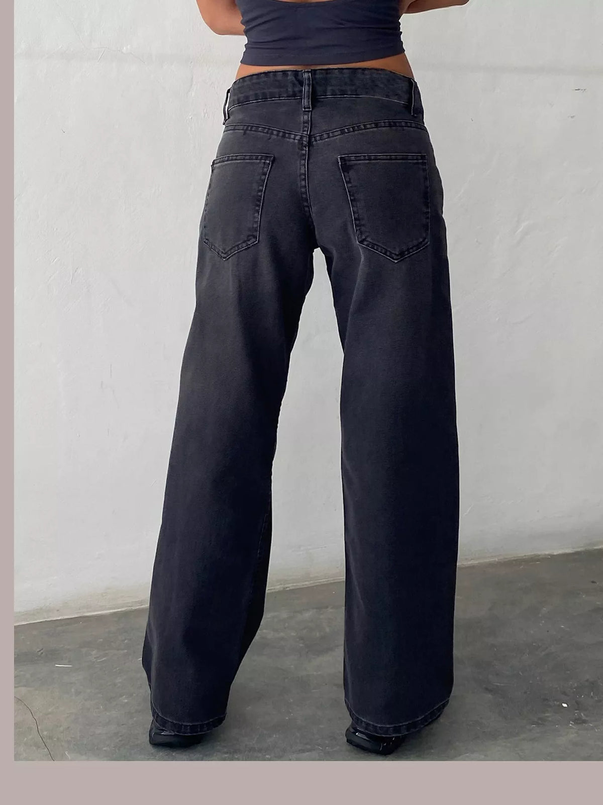 Vintage Wash Low-Rise Wide-Leg Jeans — back view