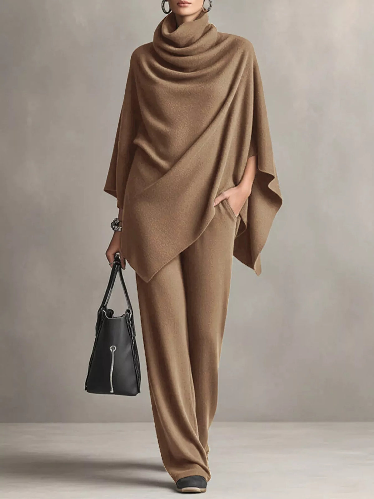 Poncho and pants set, camel front