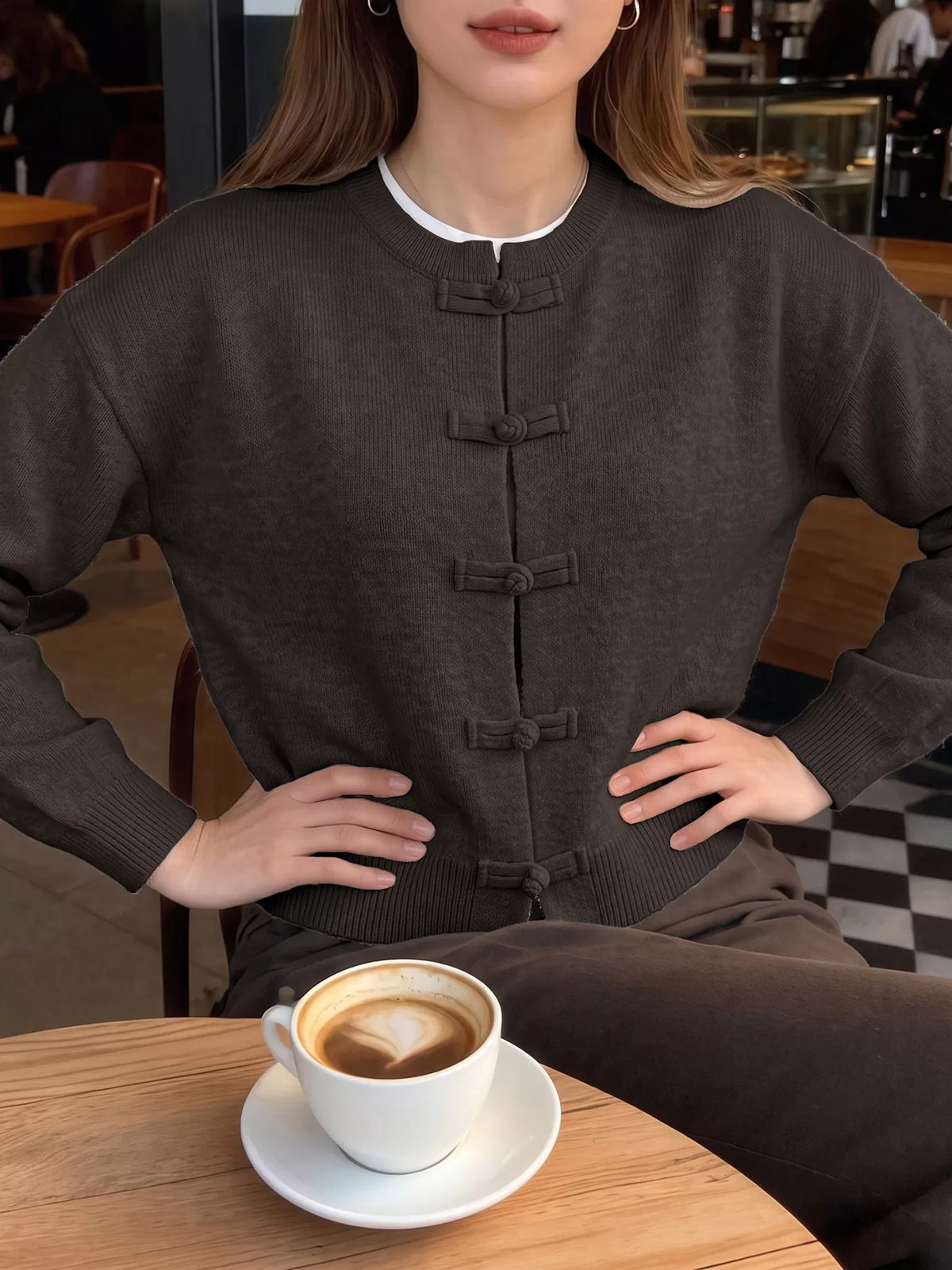Frog-button knit cardigan