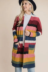 Trendsi BOMBOM Color Block Striped Open Front Cardigan -
