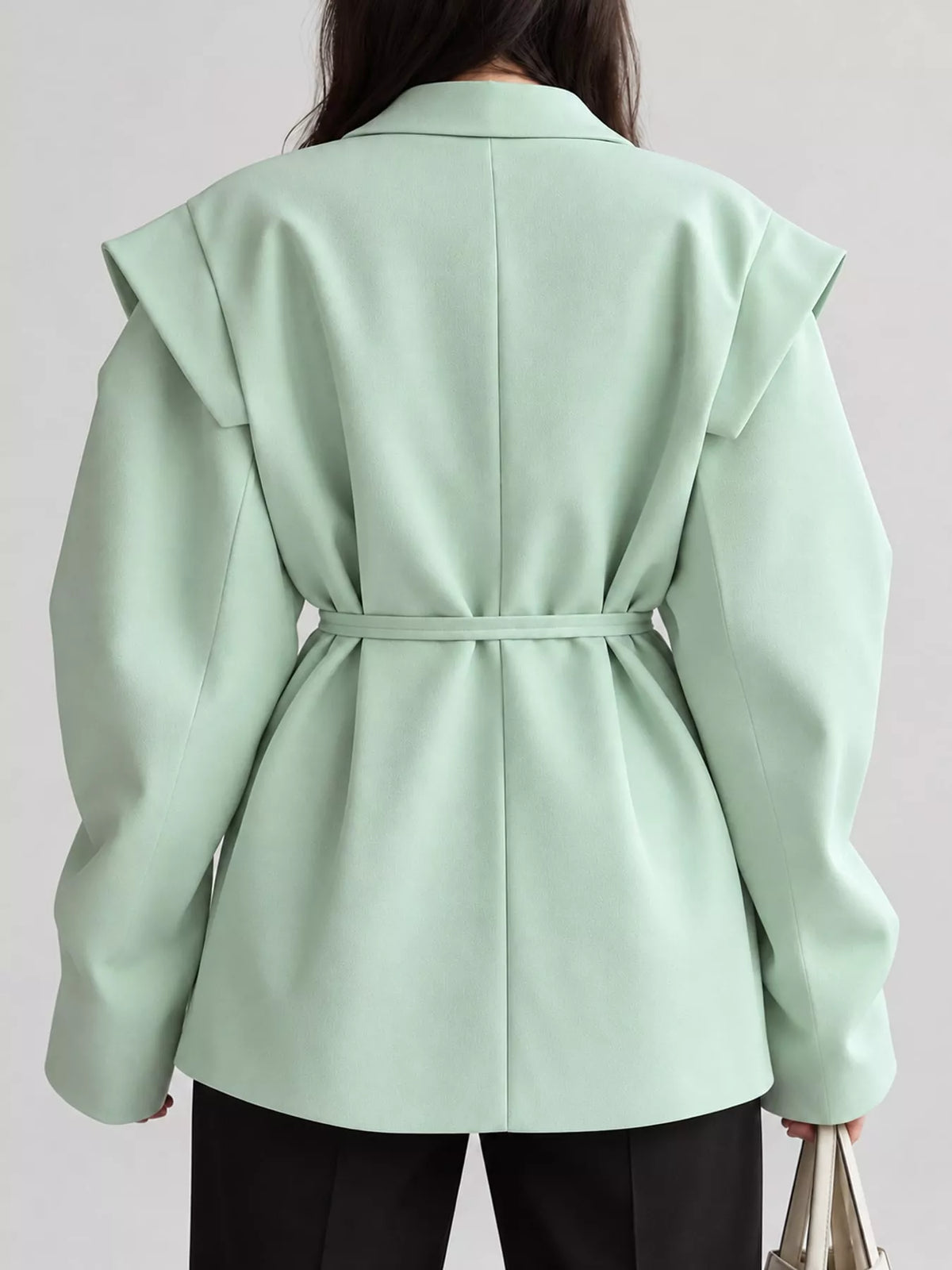 Collared long sleeve blazer, back view