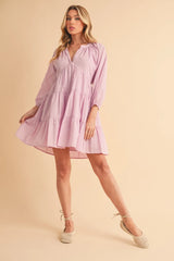 Trendsi Aemi + Co Notched Balloon Sleeve Tiered Mini Dress -
