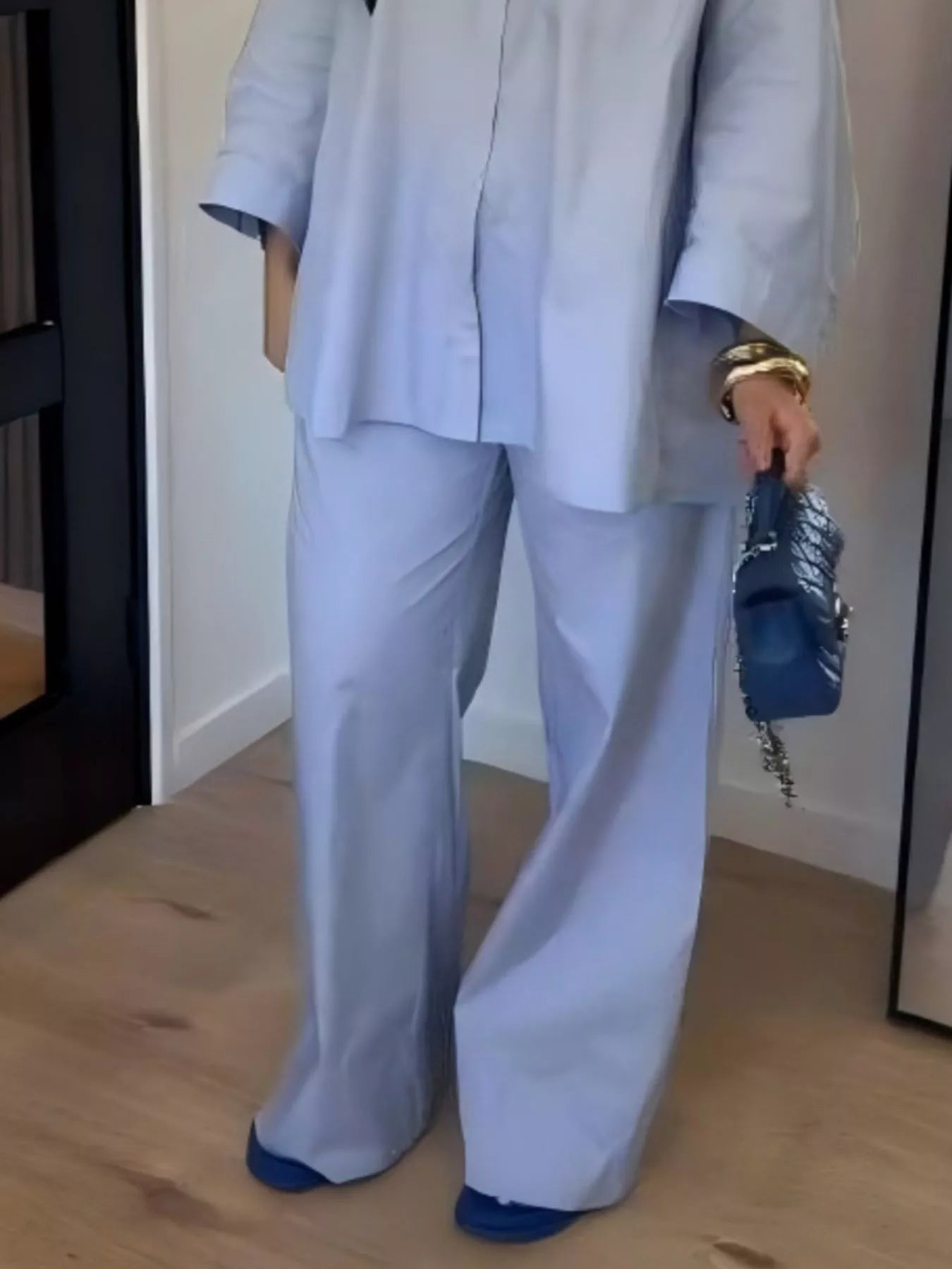 Trendsi Button-Down Shirt and Wide-Leg Pants Two-Piece Set -