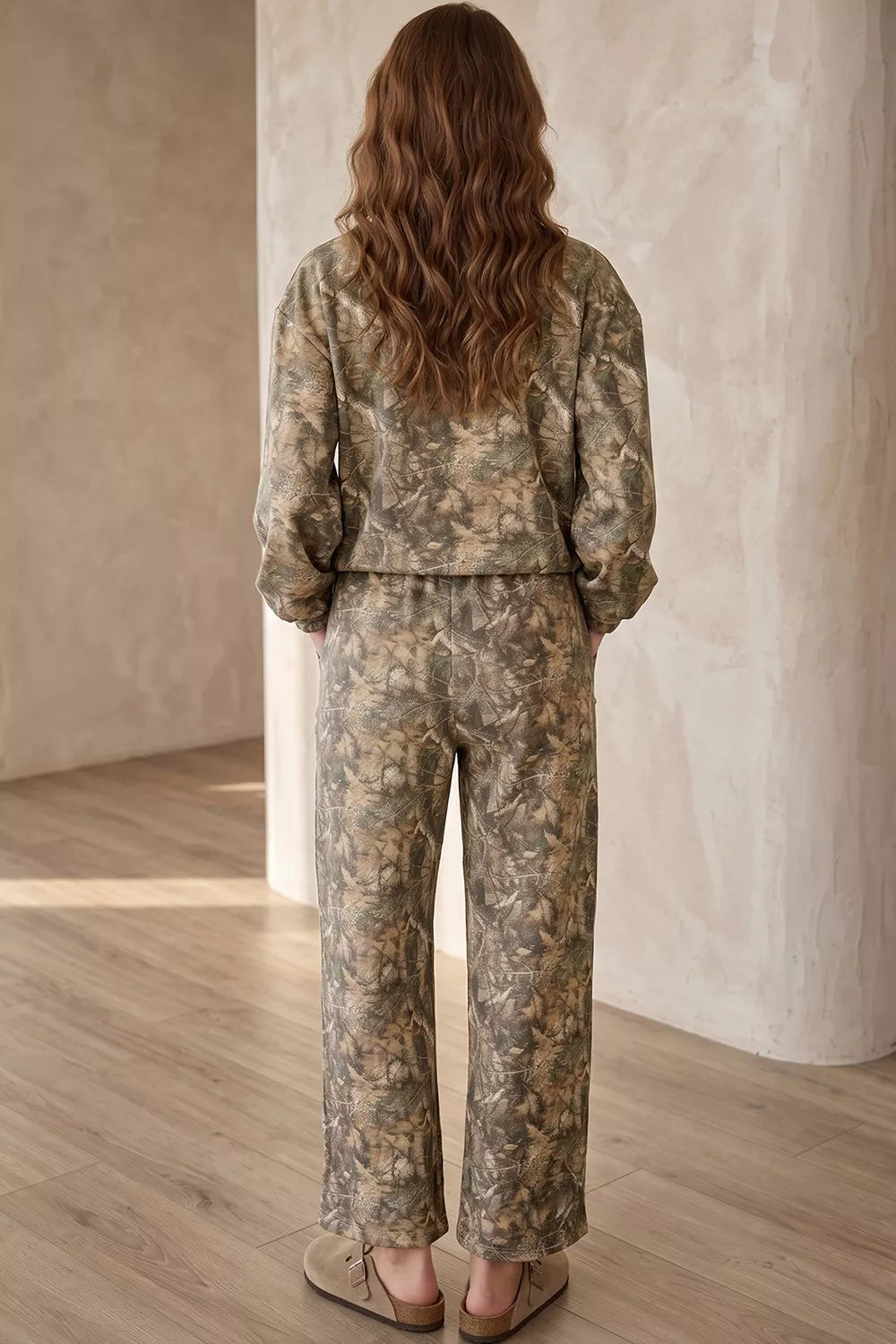 Abstract Print Long Sleeve Pant Set in multicolor, back view