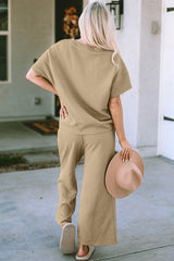 Trendsi Double Take Full Size Texture Short Sleeve Top and Pants Set -