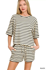 Trendsi Zenana Striped Short Sleeve Tee & Shorts Set -
