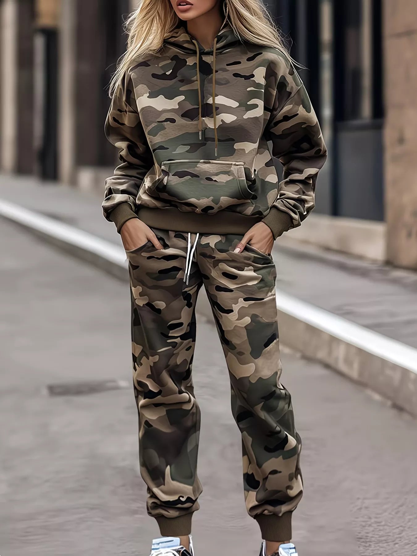 Camouflage-print hoodie and joggers two-piece set