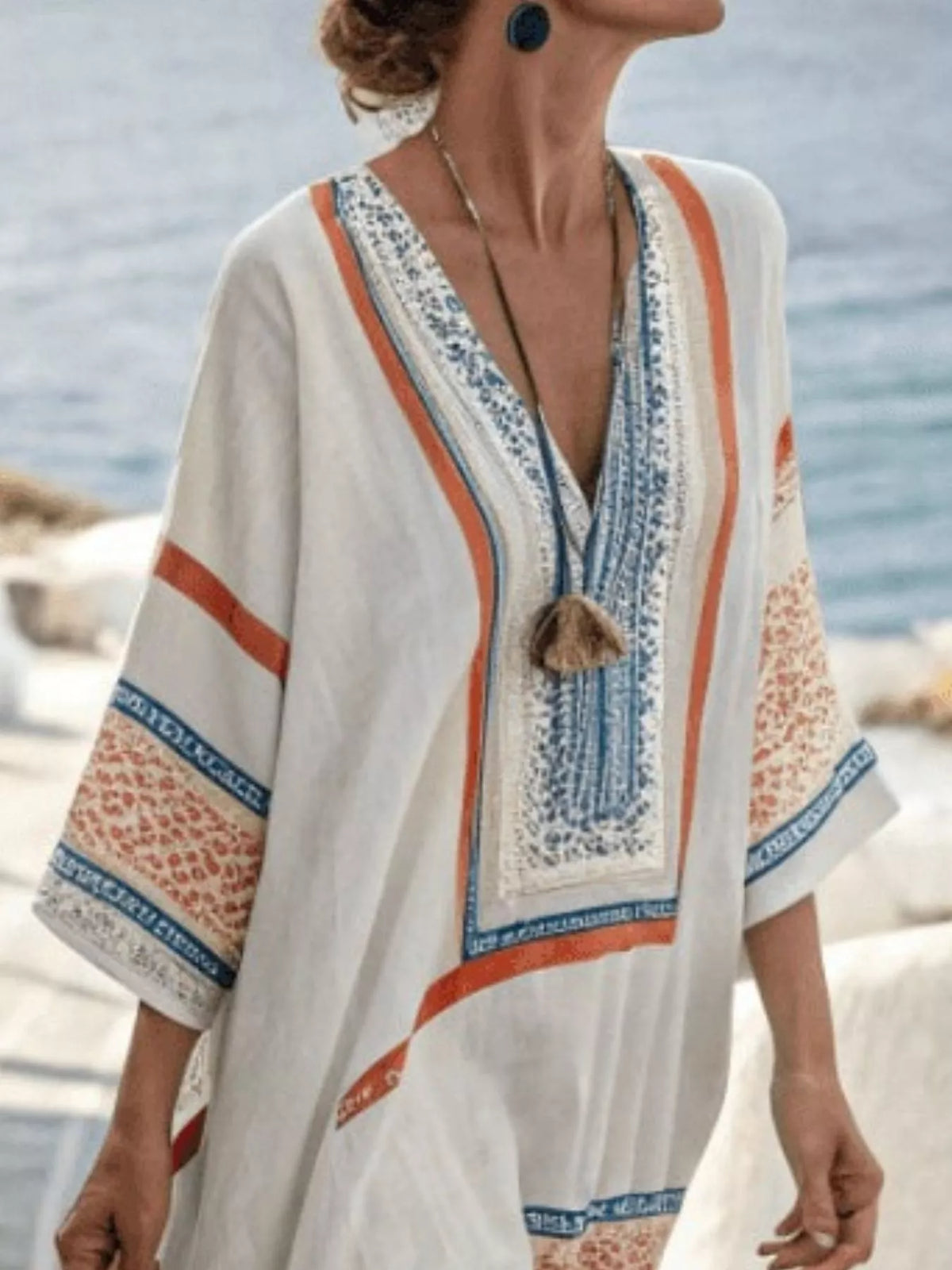 Trendsi Full Size Printed V-Neck Maxi Dress Plus Size -
