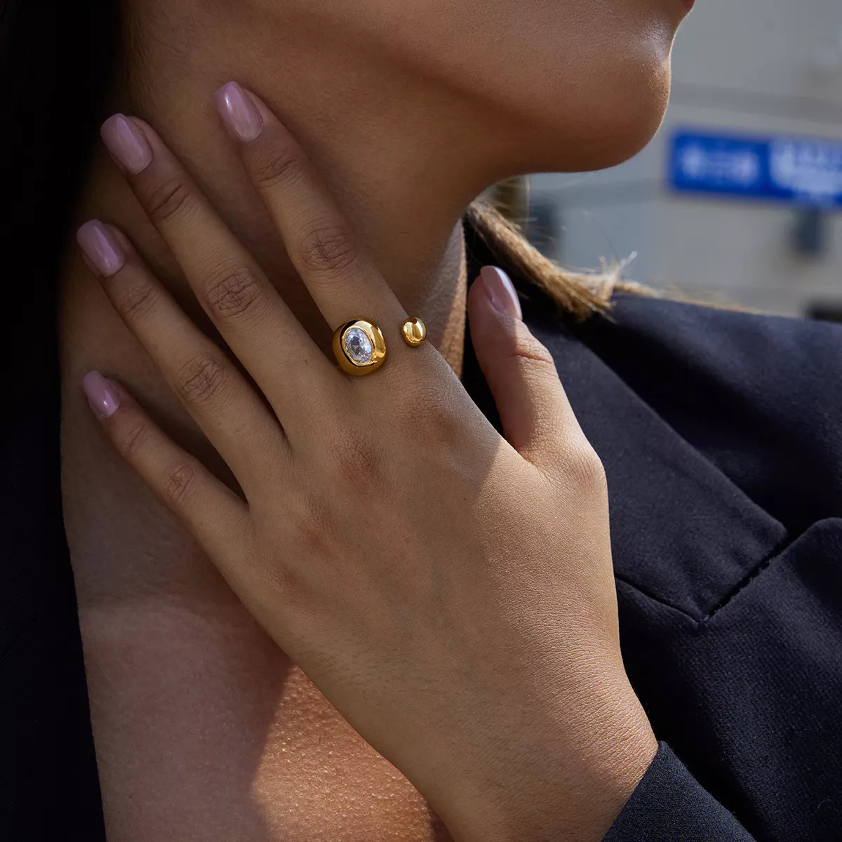 Trendsi 18K Gold-Plated Rhinestone Open Ring -