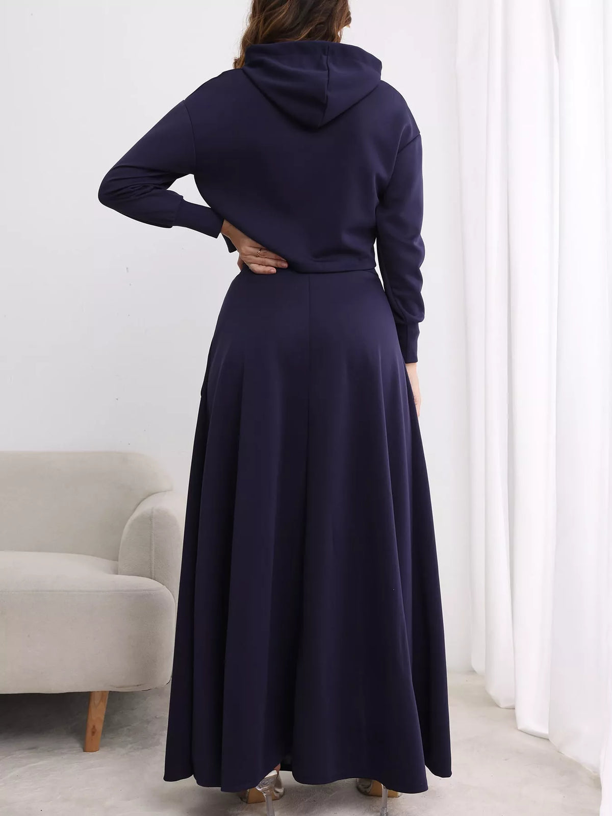 Hoodie and skirt set, back view