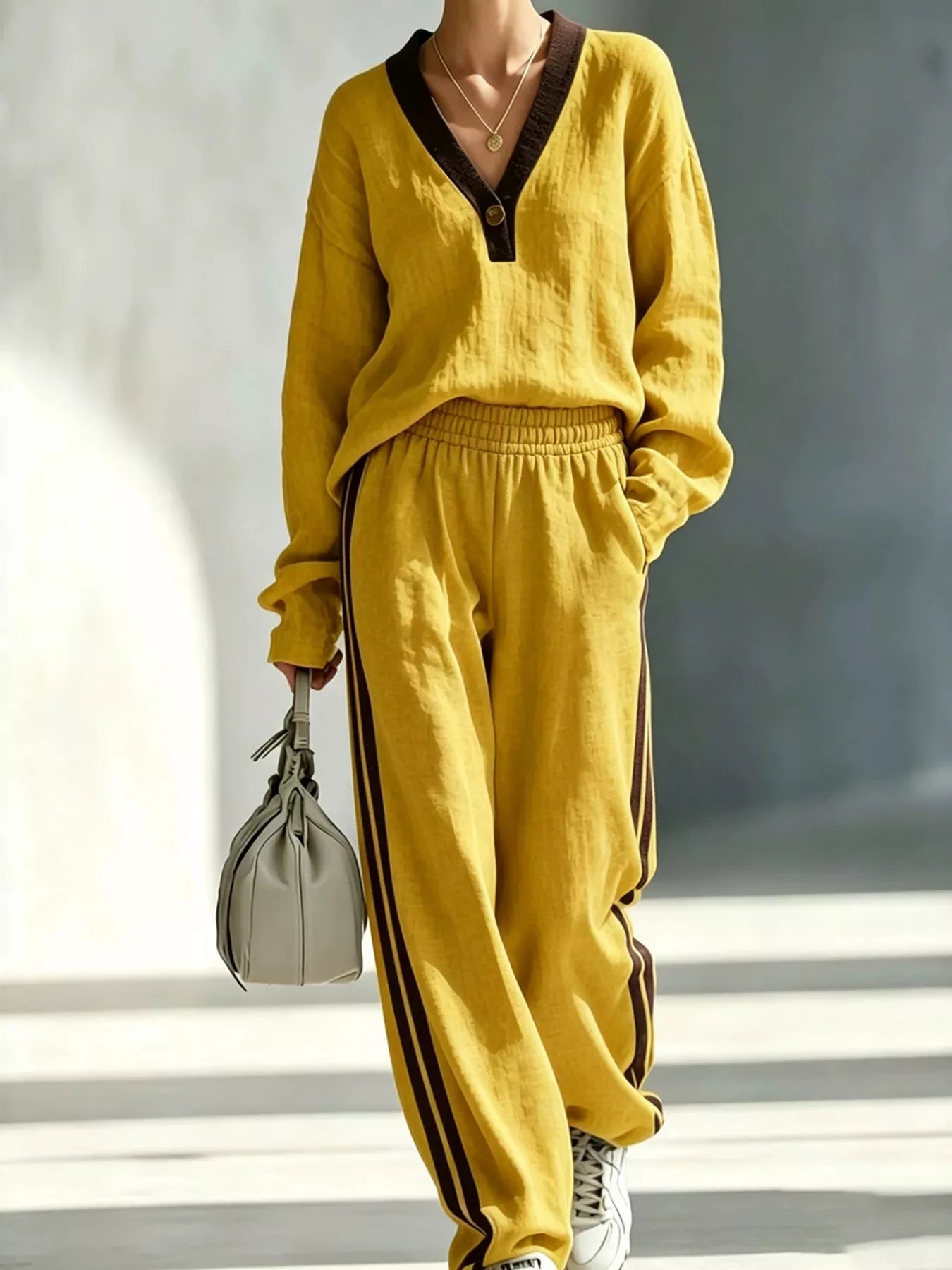 Trendsi Long Sleeve Top and Side-Striped Joggers Set -