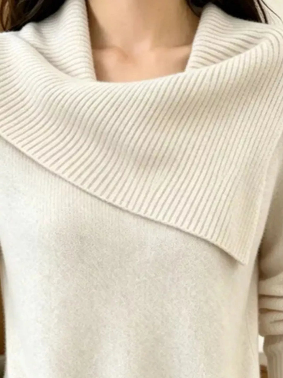 Trendsi Full Size Asymmetric Ribbed Collar Sweater Plus Size -
