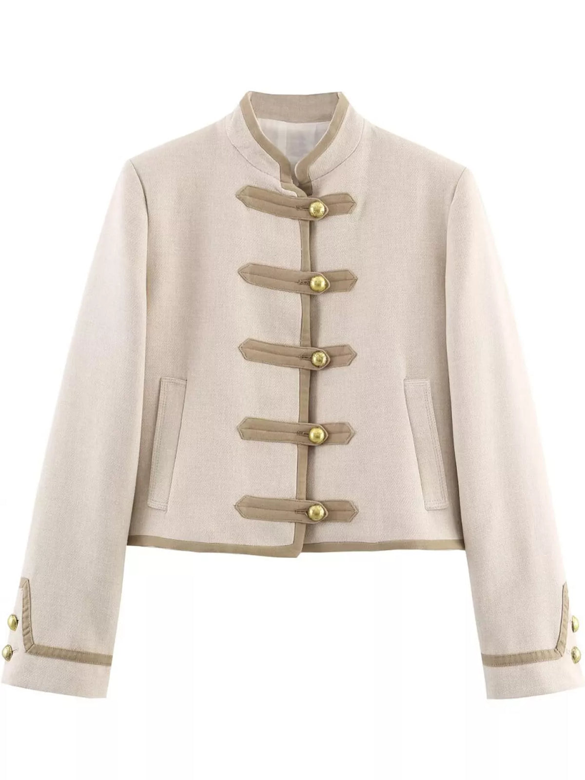 Cream button down long sleeve jacket — front view