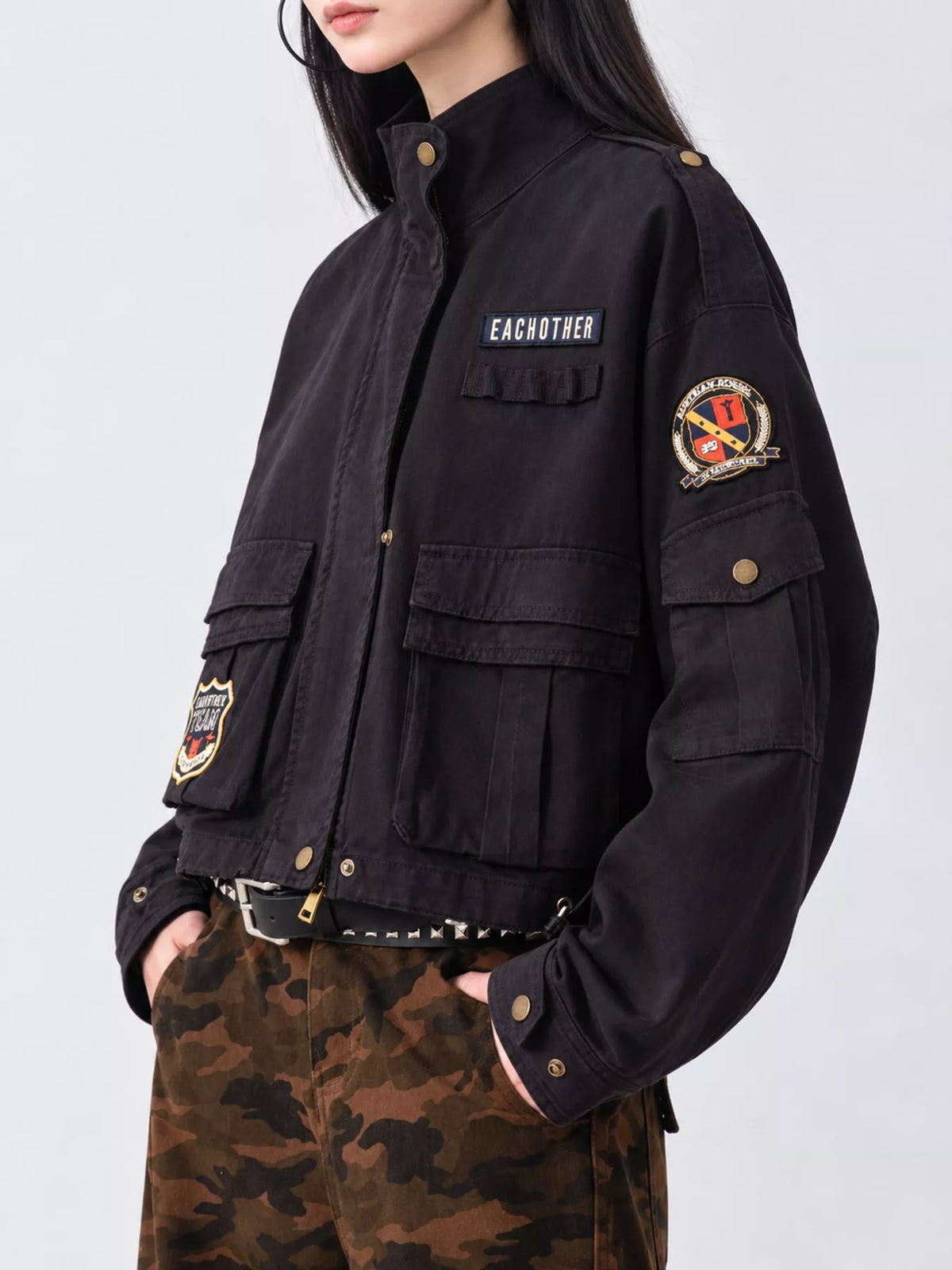 Multi Pockets Zip-Up Jacket — front view