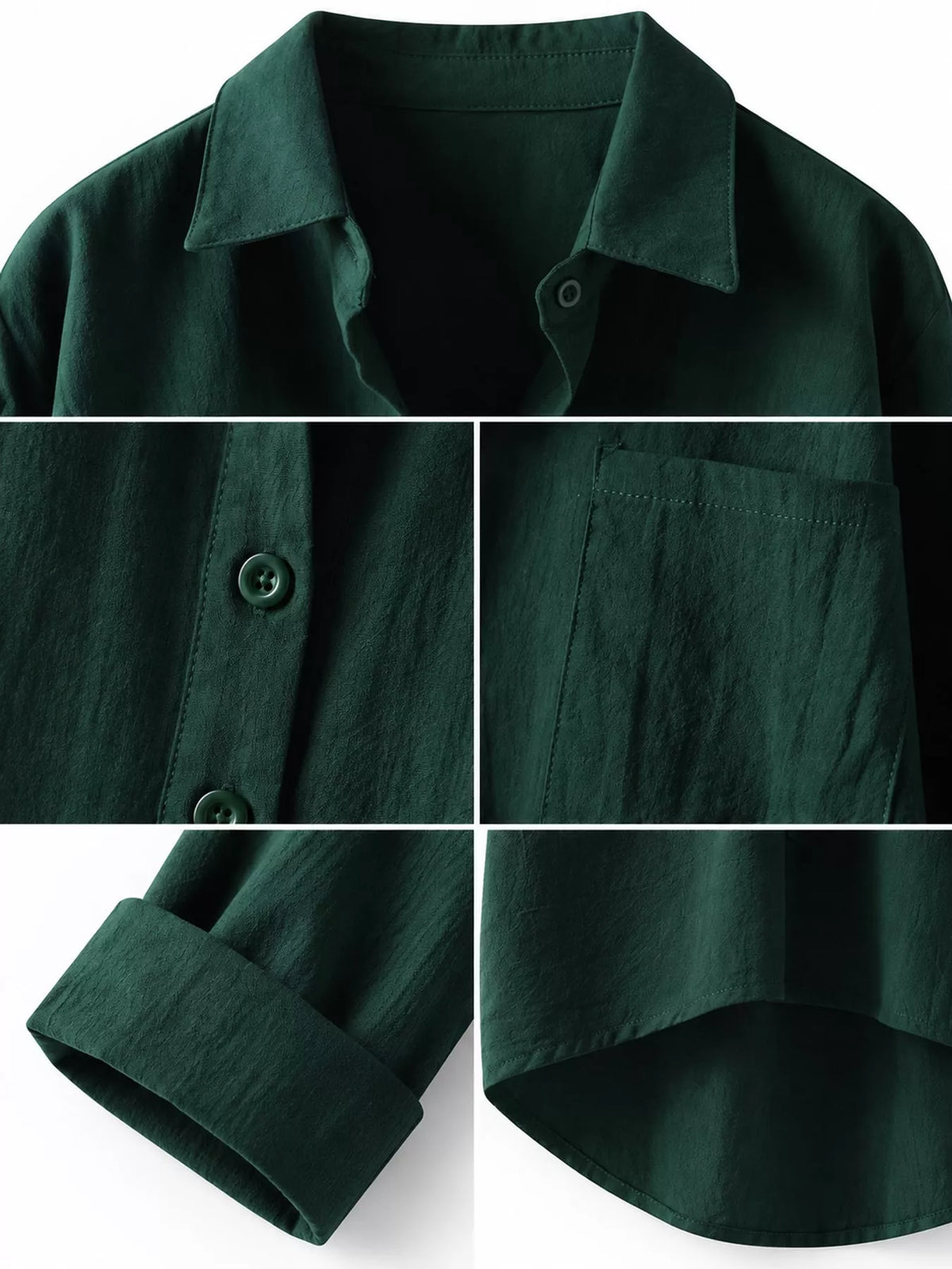 Cotton chest-pocket shirt, green collar button cuff and high-low hem details