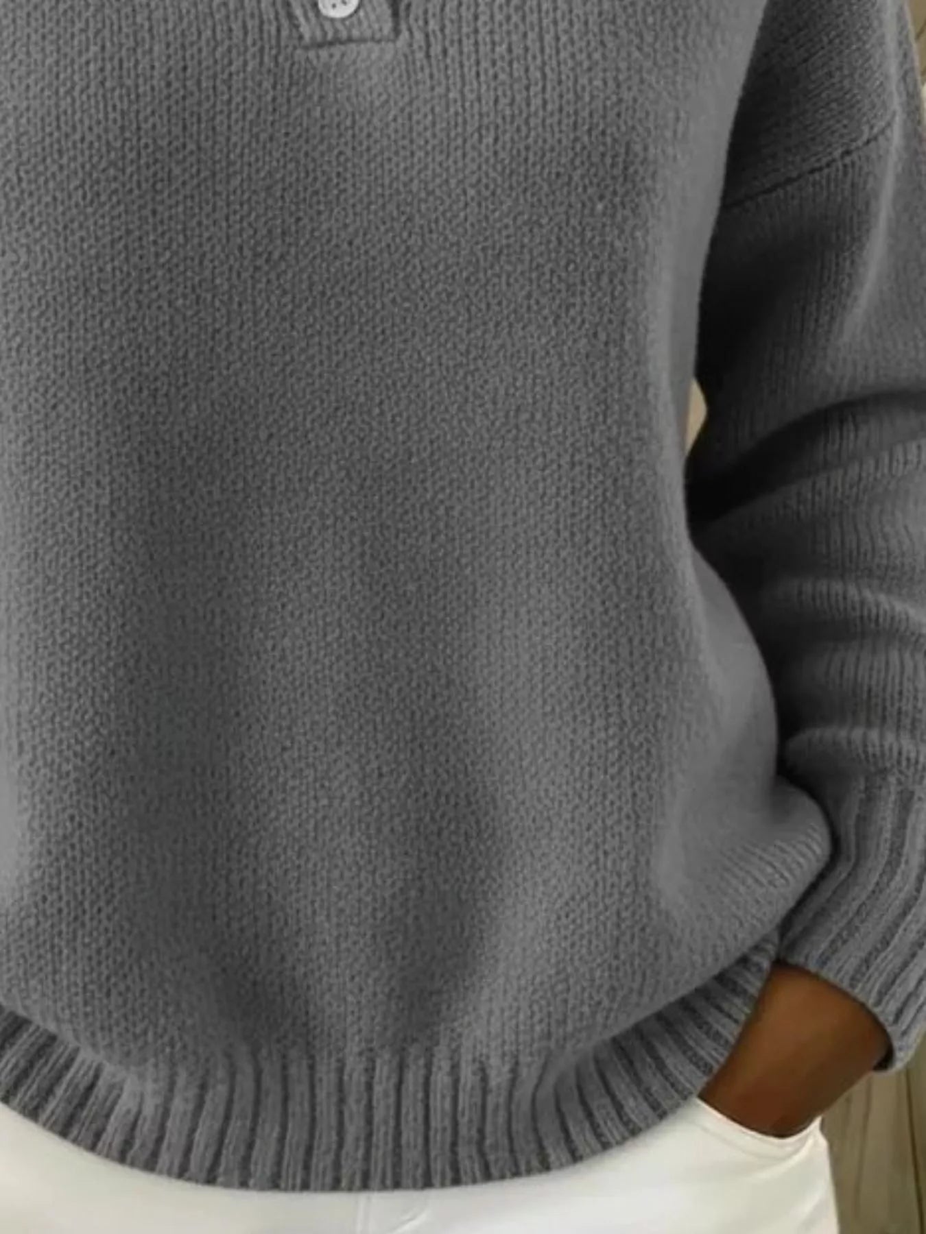 Trendsi Full Size Button Detail Dropped Shoulder Sweater Plus Size -