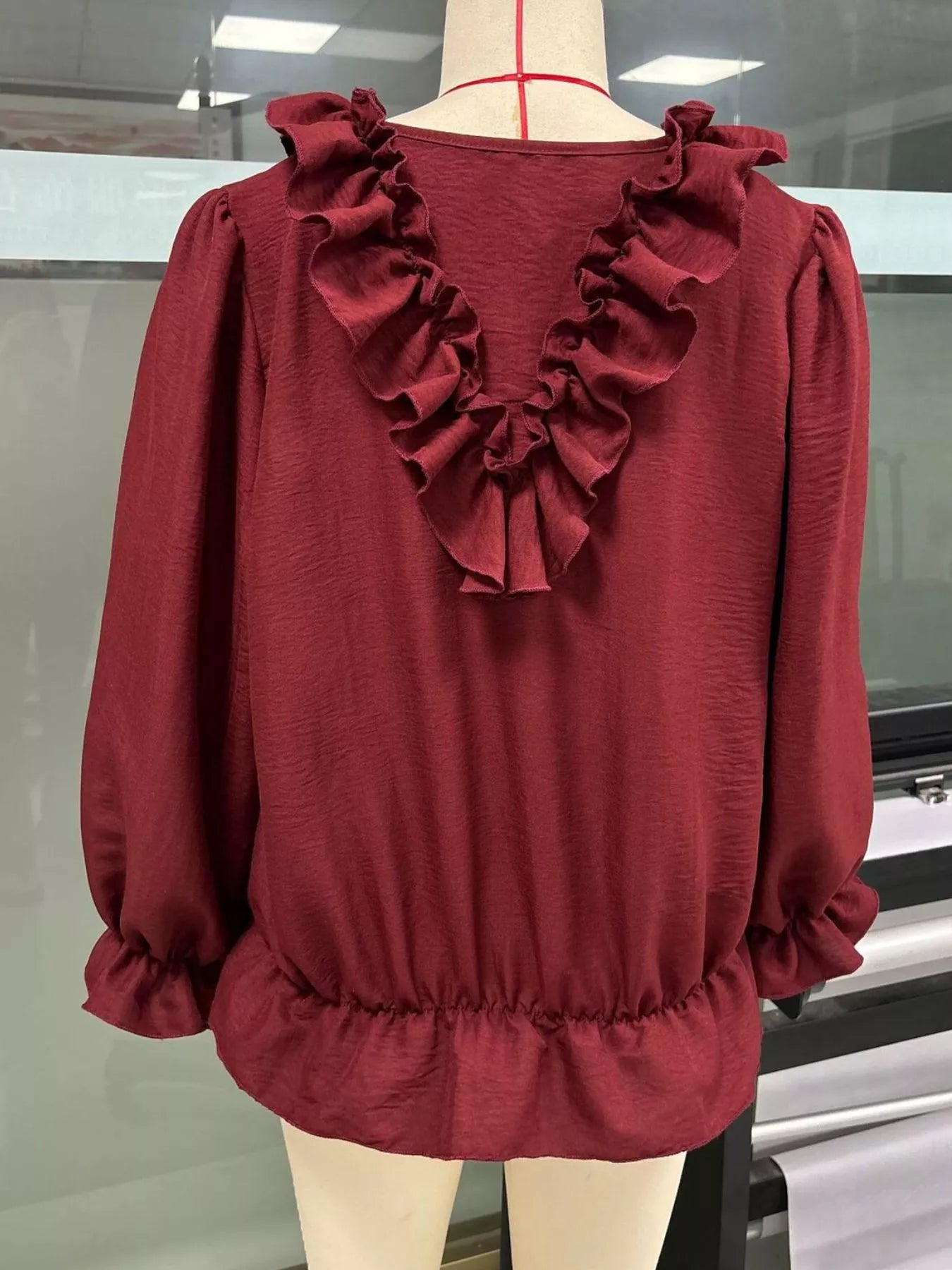 Trendsi Ruffle V-Neck Long Sleeve Blouse -