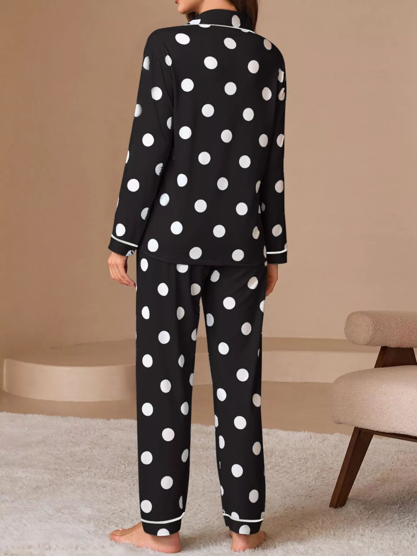Trendsi Polka Dot Button-Down Top and Pants Lounge Set -