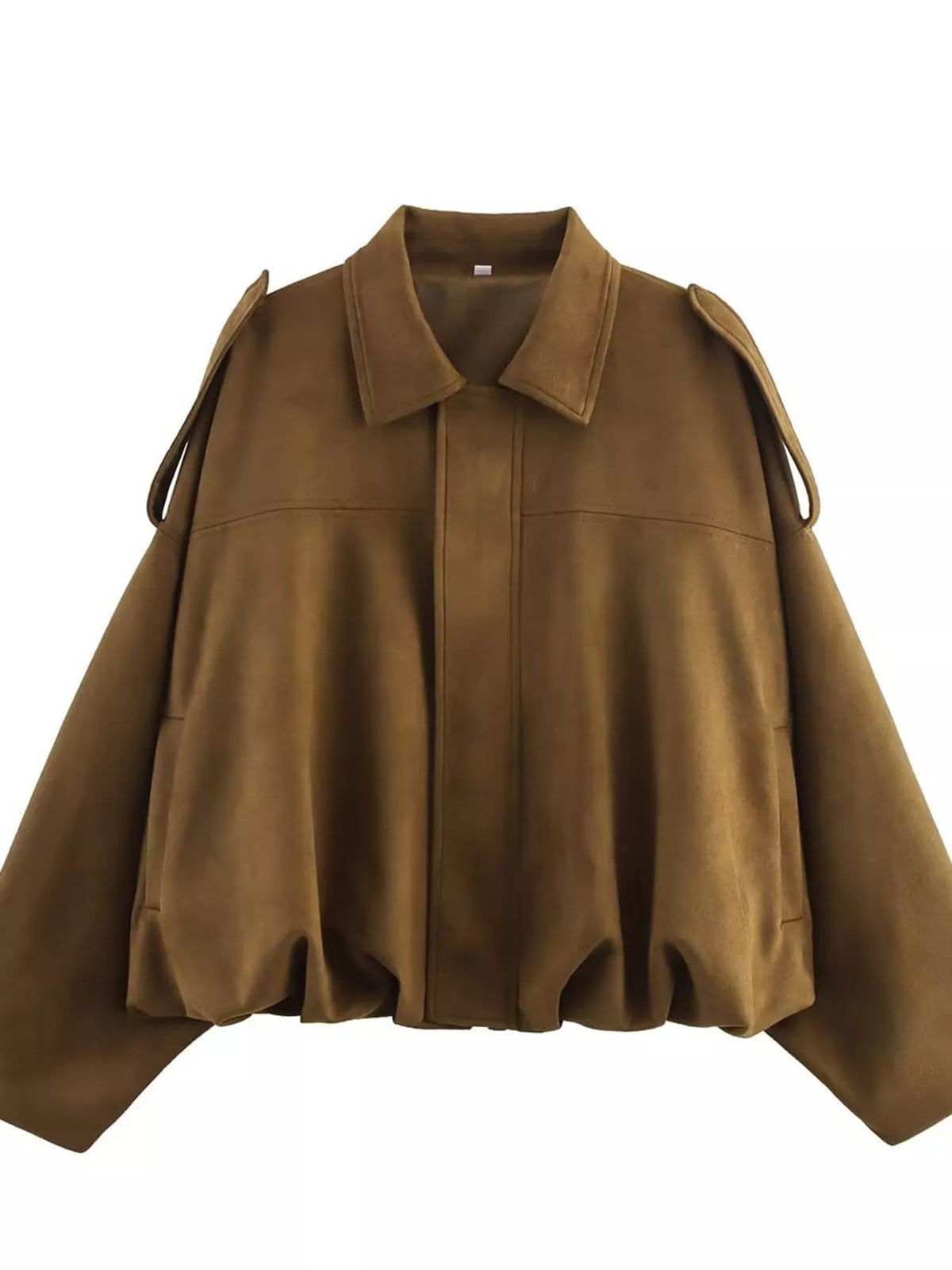 Cropped zip jacket, camel flat front