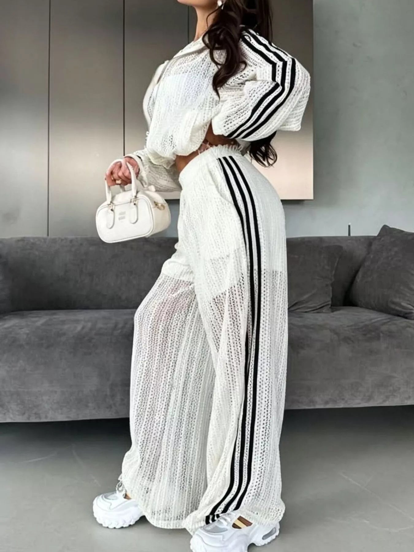 Trendsi Side Stripes Zip Up Top and Pants Set -
