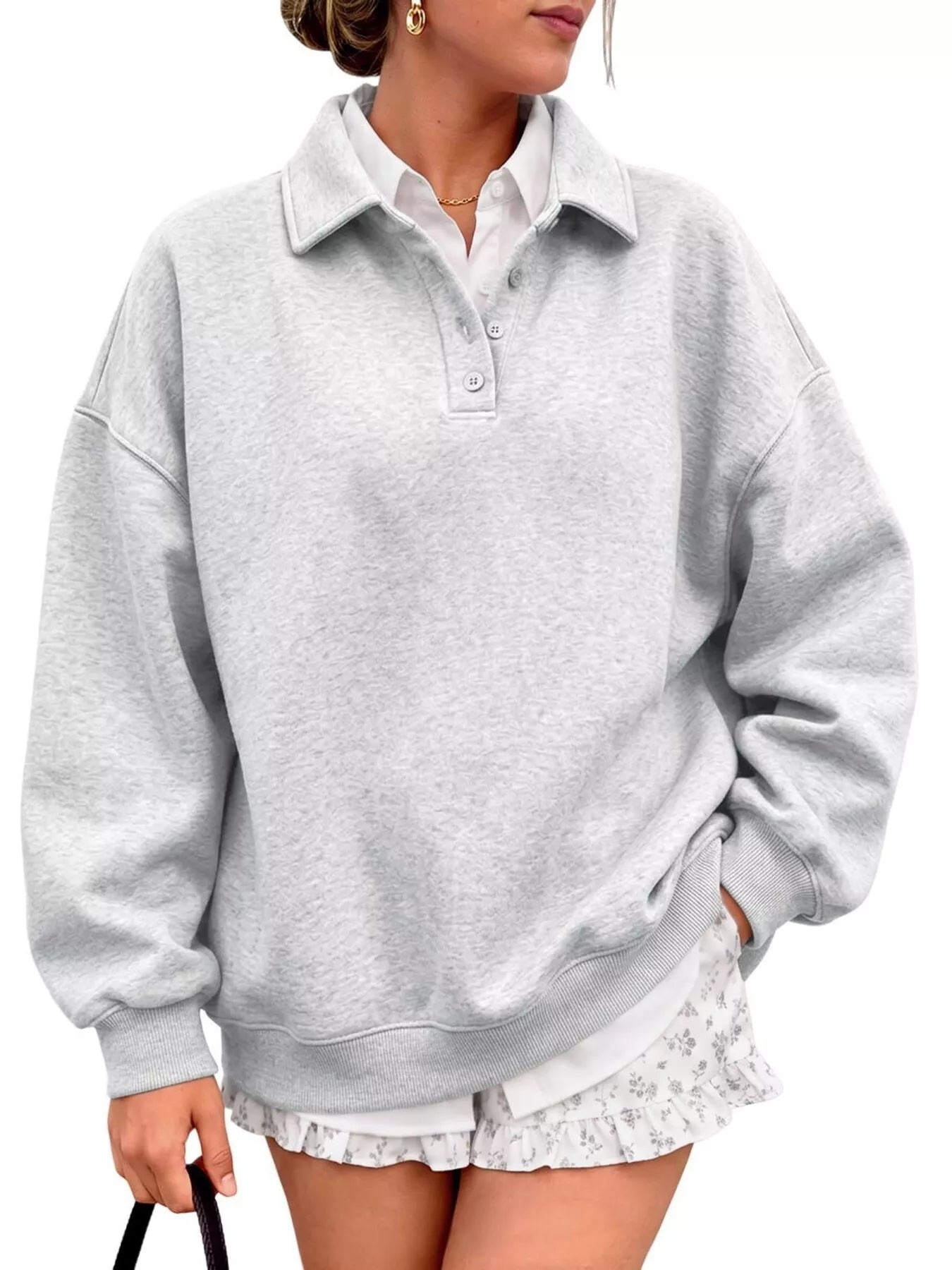 Trendsi Button Detail Dropped Shoulder Sweatshirt -