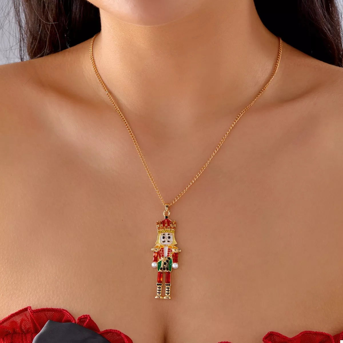 Trendsi Christmas 18K Gold-Plated Nutcracker Pendant Necklace -