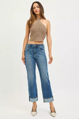 Trendsi RISEN Full Size 4 Way Stretch Slouchy Straight Jeans with Cuffed Hem Plus Size -