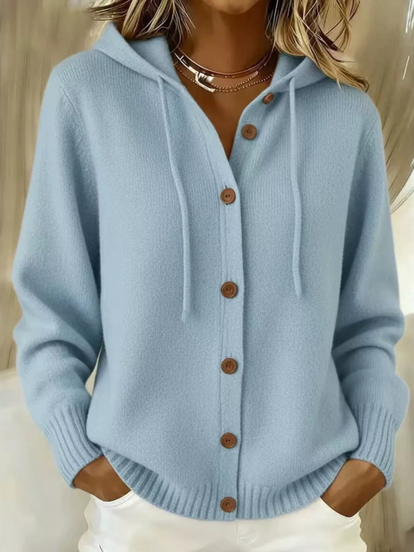 Trendsi Full Size Hooded Button-Down Knit Cardigan Plus Size -