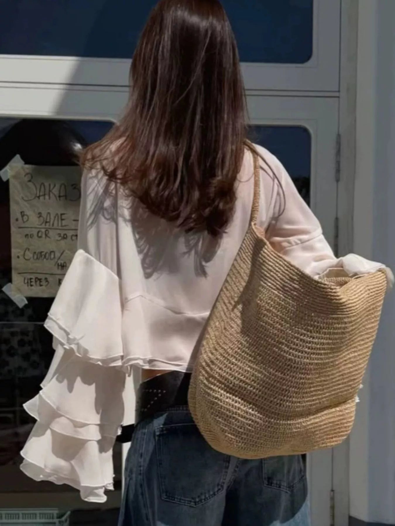 Trendsi Layered Ruffled Hem Flare Sleeves Blouse -