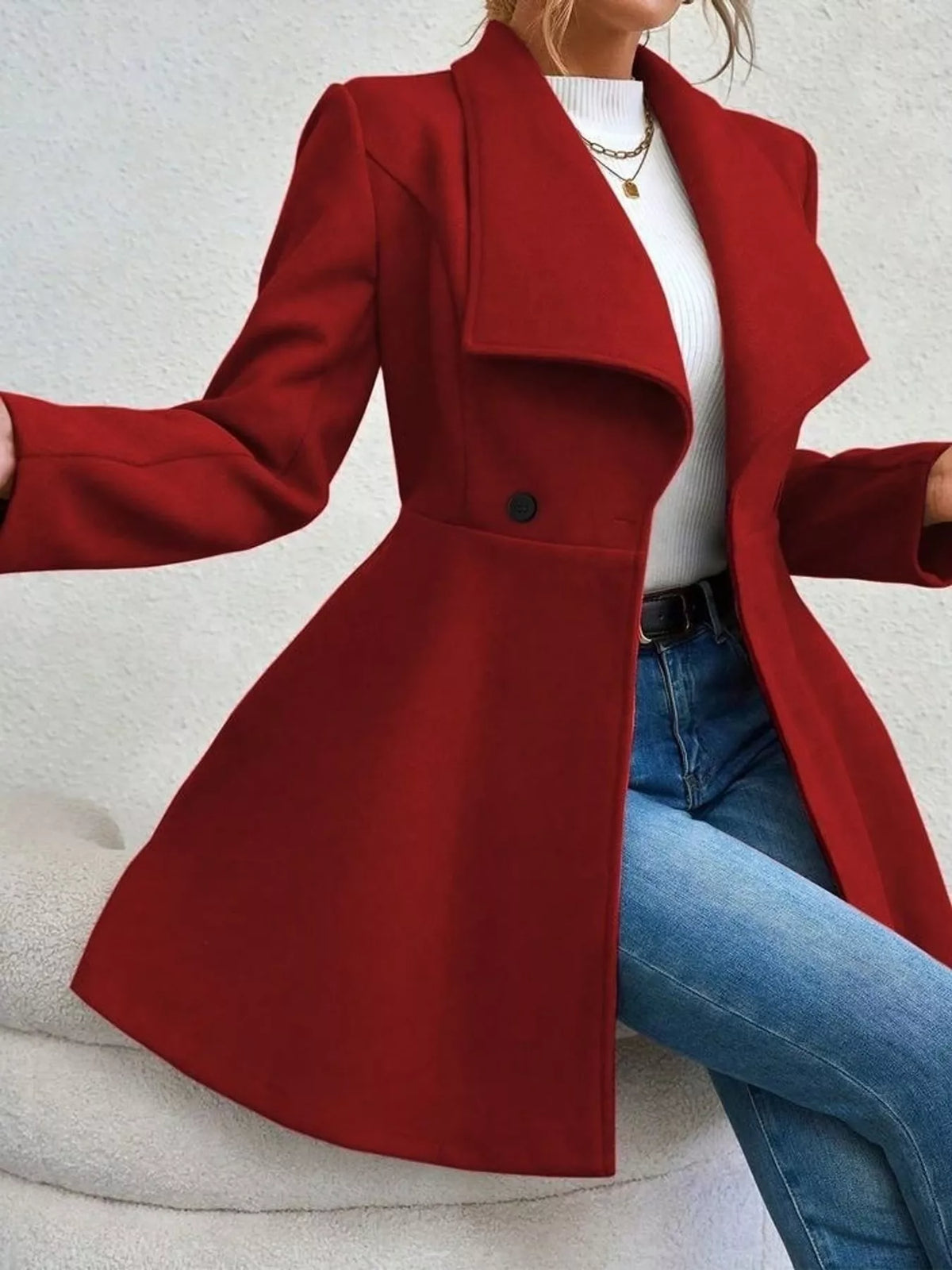 Red double-breasted slim-fit coat