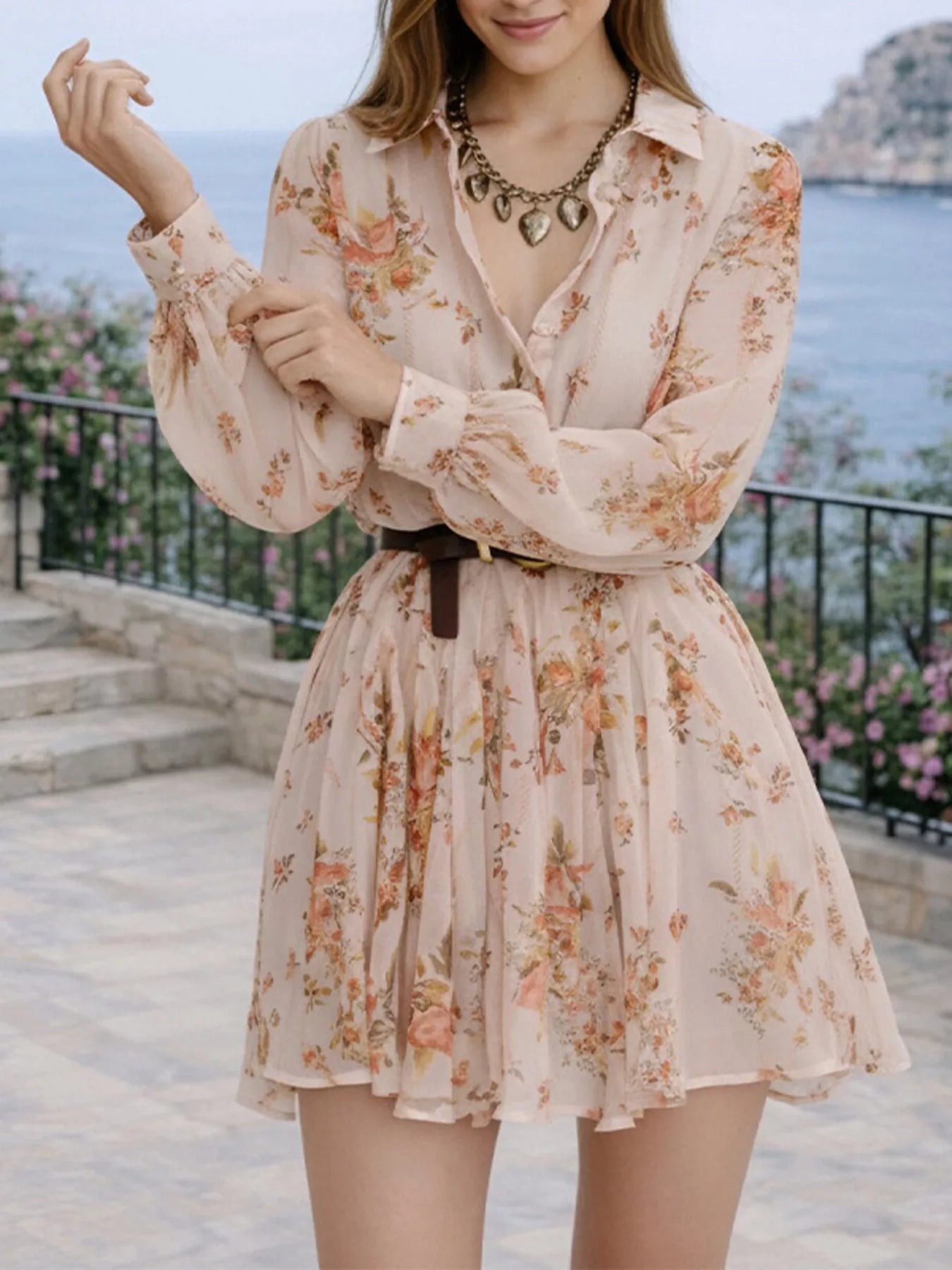 Trendsi Full Size Floral Print Long Sleeve Shirt Dress Plus Size -