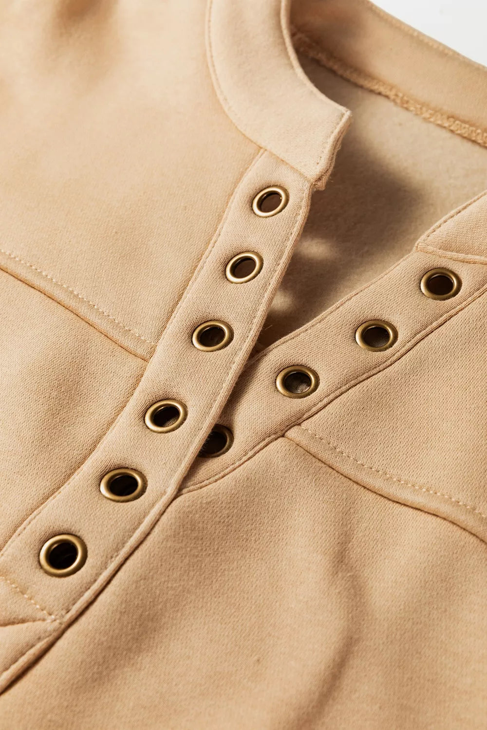 Trendsi Eyelet Button Placket Dropped Shoulder Sweatshirt -