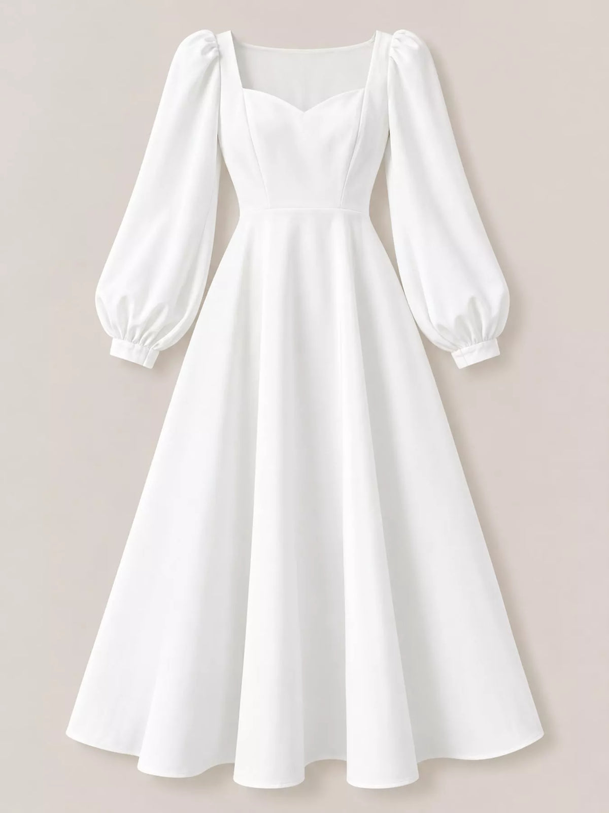 White long sleeve a line midi dress, front view