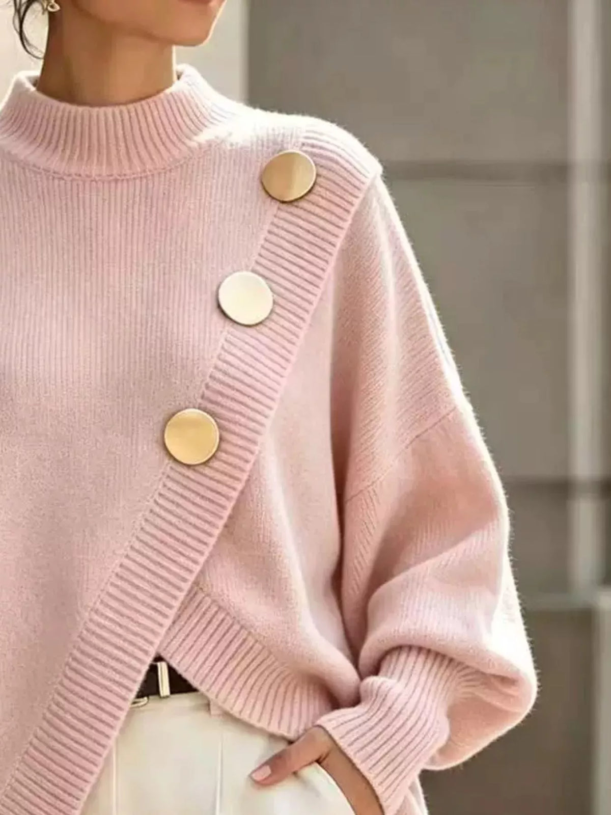 Asymmetric Button-Decorated Sweater — construction details