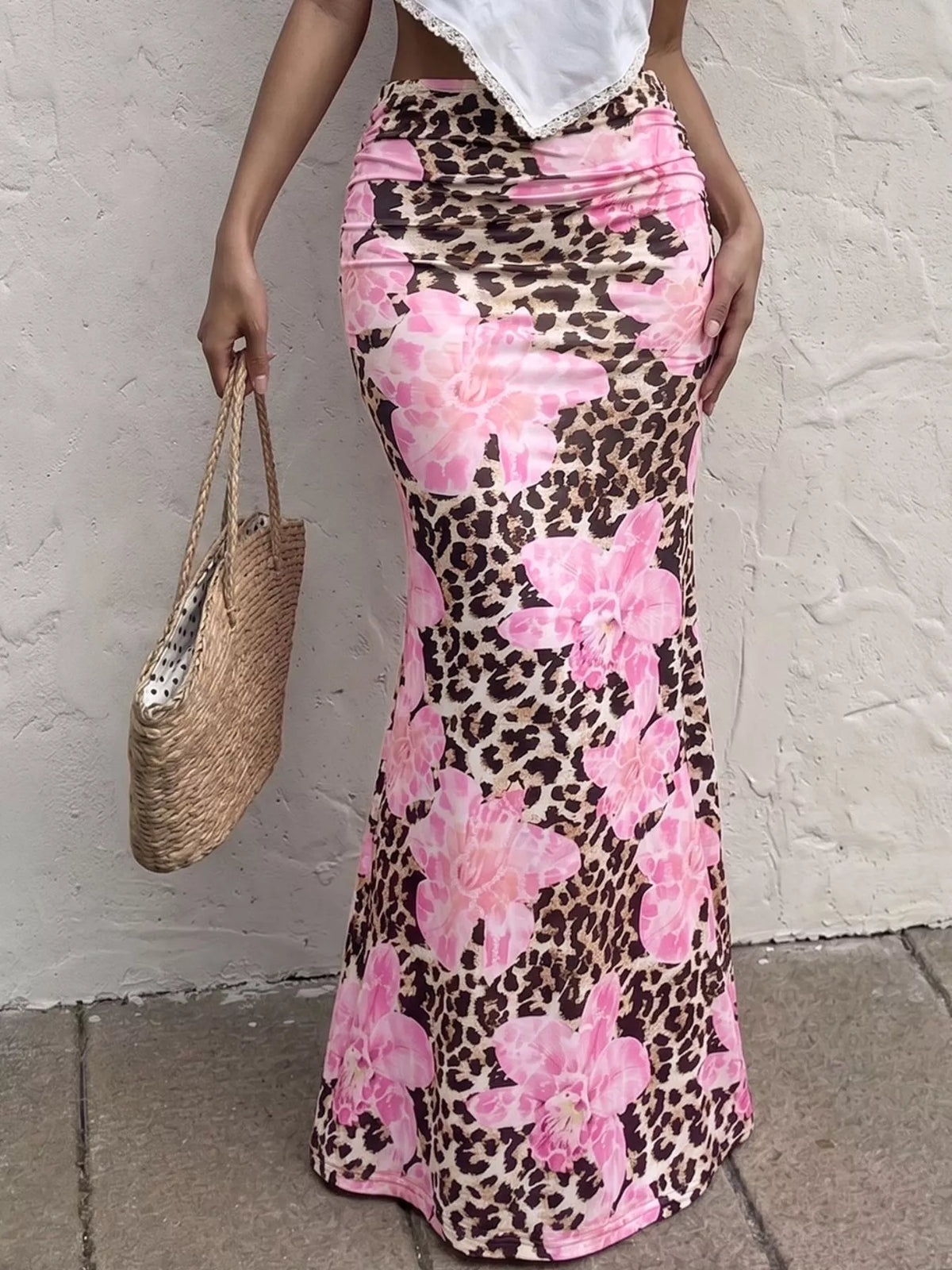 Trendsi Leopard Print Bodycon Maxi Skirt -