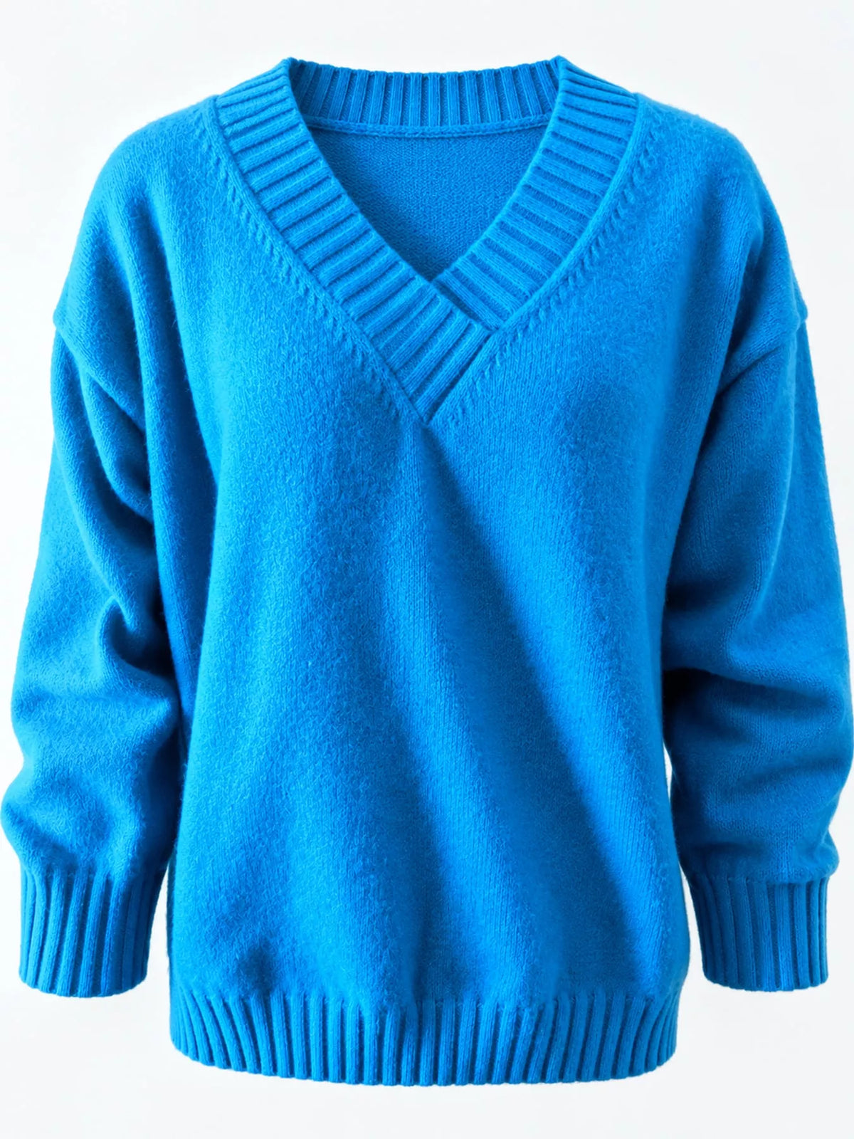V-neck sweater, blue knit detail