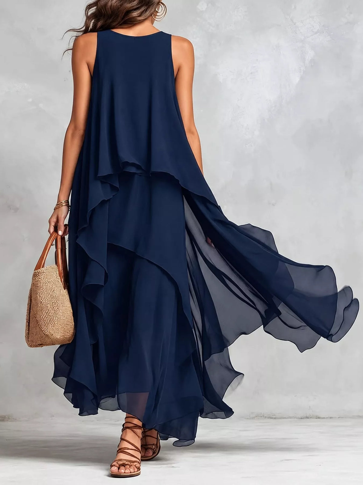 Tiered maxi dress, navy back